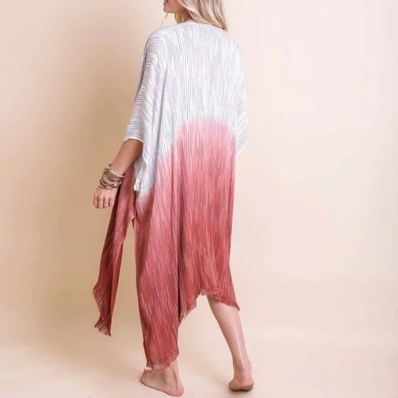 NWOT White & Rust Red Ombré Striped Kimono - Picture 2 of 3